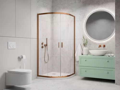 Alienta Brushed Copper A/E íves szálcsiszolt réz zuhanykabin 80x80 átlátszó