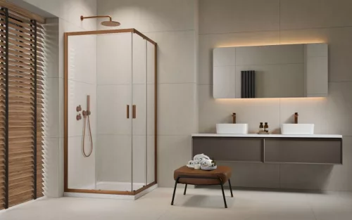 Alienta Brushed Copper C/D szögletes szálcsiszolt réz zuhanykabin 80x80 átlátszó