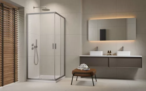 Alienta Brushed Nickel C/D szögletes szálcsiszolt króm zuhanykabin 90x90 átlátszó