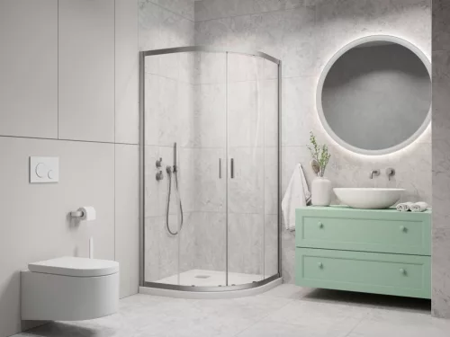 Alienta Brushed Nickel A/E íves szálcsiszolt króm zuhanykabin 80x90 átlátszó