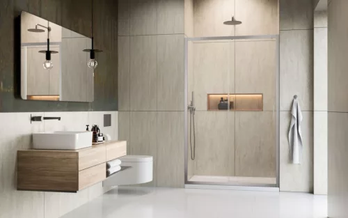 Alienta Brushed Nickel DWJ szálcsiszolt króm zuhanyajtó 120 átlátszó