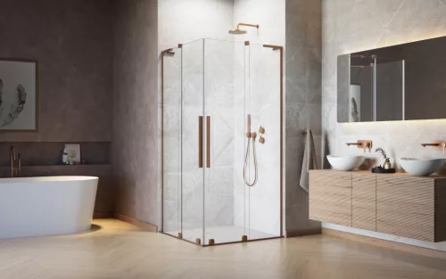 Furo SL Brushed Copper KDD szögletes szálcsiszolt réz zuhanykabin 100x90 átlátszó