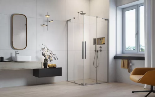 Furo SL Brushed Nickel KDD szögletes szálcsiszolt króm zuhanykabin 110x80 átlátszó