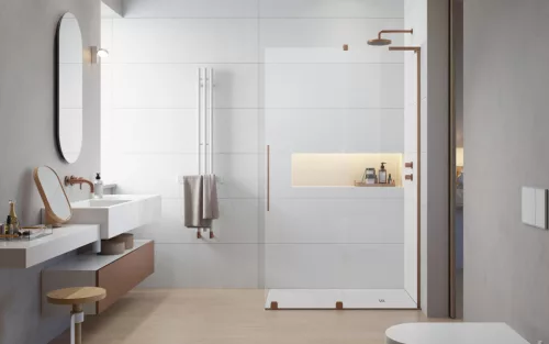 Furo SL Brushed Copper Walk-in szálcsiszolt réz zuhanyfal 80 átlátszó jobbos