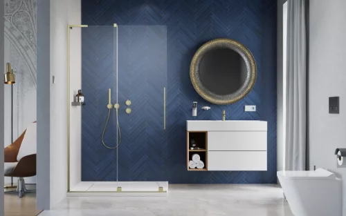 Furo SL Brushed Gold Walk-in szálcsiszolt arany zuhanyfal 100 átlátszó balos