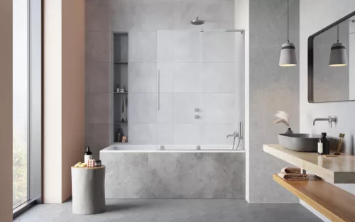 Furo SL Brushed Nickel PND II szálcsiszolt króm kádparaván 110 átlátszó jobbos