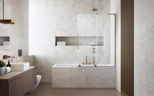 Furo SL Brushed Copper PND II szálcsiszolt réz kádparaván 110 átlátszó jobbos