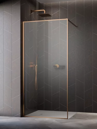Modo F II Brushed Copper Walk-in szálcsiszolt réz zuhanyfal 75 átlátszó