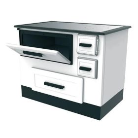   ALFA-PLAM fatüzelésű tűzhely, 5kW, balos füstcső csatlakozással, fehér színű