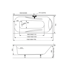 Sortiment egyenes akril kád 150x75