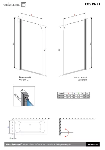 Eos PNJ I kádparaván 70 átlátszó balos