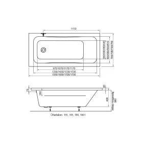 Danuta egyenes kád 170x75