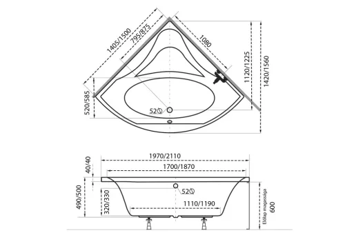 Aura akril sarokkád 140x140