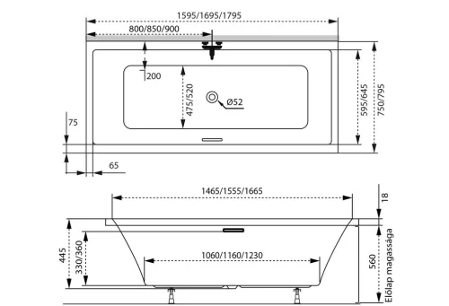 Sabina Pro Slim egyenes akril kád 160x75