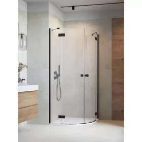 Essenza Black PDD íves fekete zuhanykabin 80x80 átlátszó