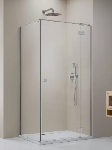 Essenza Brushed Nickel ﻿KDJ szögletes ﻿szálcsiszolt króm zuhanykabin 90x75 átlátszó balos
