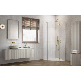   Essenza Gold ﻿PTJ ﻿szögletes ﻿arany zuhanykabin 90x90 átlátszó