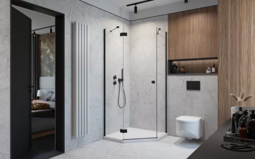 Essenza Black PTJ szögletes fekete zuhanykabin 90x90 átlátszó balos