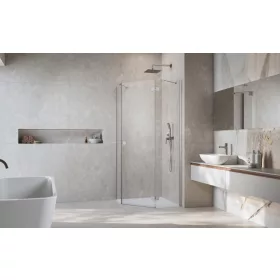   Essenza Brushed Nickel ﻿PTJ ﻿szögletes ﻿szálcsiszolt króm zuhanykabin 80x90 átlátszó