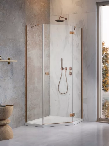 Essenza Brushed Copper ﻿PTJ ﻿szögletes ﻿szálcsiszolt réz zuhanykabin 90x80 átlátszó