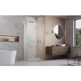   Essenza Brushed Gold ﻿PTJ ﻿szögletes ﻿szálcsiszolt arany zuhanykabin 80x100 átlátszó