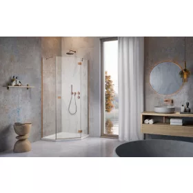   Essenza Brushed Copper ﻿PTJ ﻿szögletes ﻿szálcsiszolt réz zuhanykabin 90x100 átlátszó