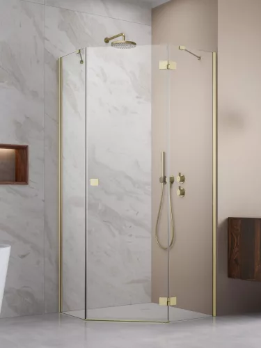 Essenza Brushed Gold ﻿PTJ ﻿szögletes ﻿szálcsiszolt arany zuhanykabin 90x100 átlátszó