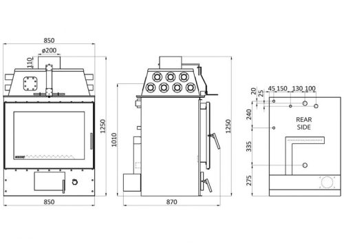 Senko kandallóbetét C-35 Modern, központi fűtésű kandallóhoz, 35 kW