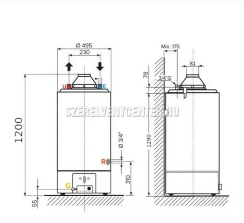 Ariston SGA X 120 EE, 120 literes álló kéményes gázüzemű vízmelegítő, B energiaosztály, cksz.3211167