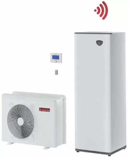 Ariston Nimbus Compact 120 M 2Z NET R32 (3301863) monoblokkos 12kW, 2 fűtőkört vezérlő hőszivattyú, 1 fázisú, 6kW-os fűtőpatronnal, 180 literes HMV tárolóval szerelt fali beltéri egységgel