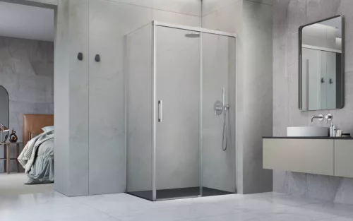 Idea Brushed Nickel KDJ szögletes szálcsiszolt króm zuhanykabin 140x80 átlátszó balos