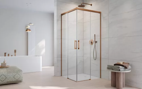 Idea Brushed Copper KDD szögletes szálcsiszolt réz zuhanykabin 90x80 átlátszó