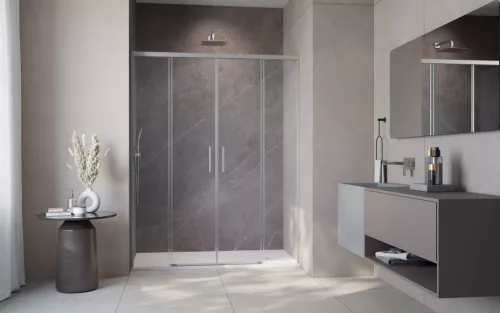 Idea Brushed Nickel DWD szálcsiszolt króm zuhanyajtó 140 átlátszó