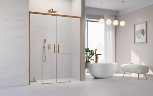 Idea Brushed Copper DWD szálcsiszolt réz zuhanyajtó 140 átlátszó