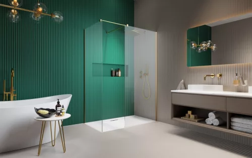 Modo New Gold III Walk-in arany zuhanyfal 50x50 átlátszó