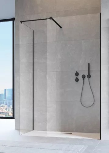 Modo New Black III Walk-in fekete zuhanyfal 50x50 átlátszó
