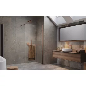   Modo New Brushed Copper II Walk-in szálcsiszolt réz zuhanyfal törölközőtartóval 80 átlátszó