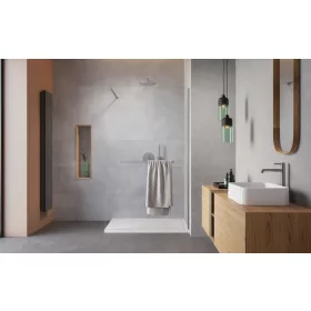   Modo New Brushed Nickel II Walk-in szálcsiszolt króm zuhanyfal törölközőtartóval 85 átlátszó