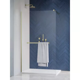   Modo New Brushed Gold II Walk-in szálcsiszolt arany zuhanyfal törölközőtartóval 135 átlátszó