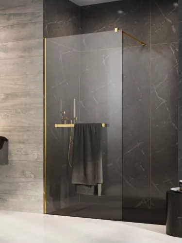 Modo New Gold II Walk-in arany zuhanyfal törölközőtartóval 150 átlátszó