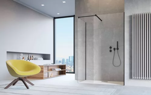 Modo X Black III Walk-in fekete zuhanyfal 50x50 átlátszó