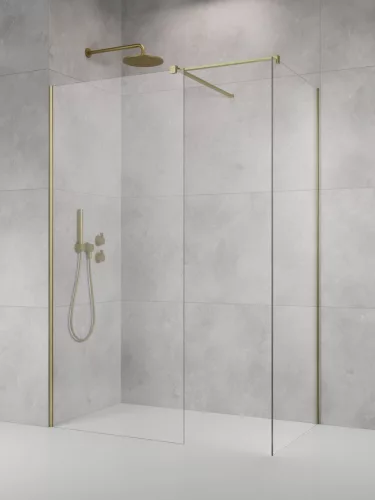 Modo X Brushed Gold III Walk-in szálcsiszolt arany zuhanyfal 90x90 átlátszó