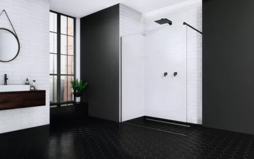 Modo X Black II Walk-in fekete zuhanyfal 145 átlátszó