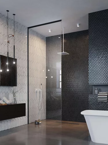 Modo XL Black Walk-in fekete zuhanyfal 100-160x250-300 átlátszó