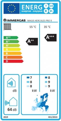 Immergas Magis Hercules Mini Pro 9 EH split rendszerű hőszivattyú 9kW, beépített 180L HMV és 25L puffertároló, 3kW patron, 1 fázis (3.034096)