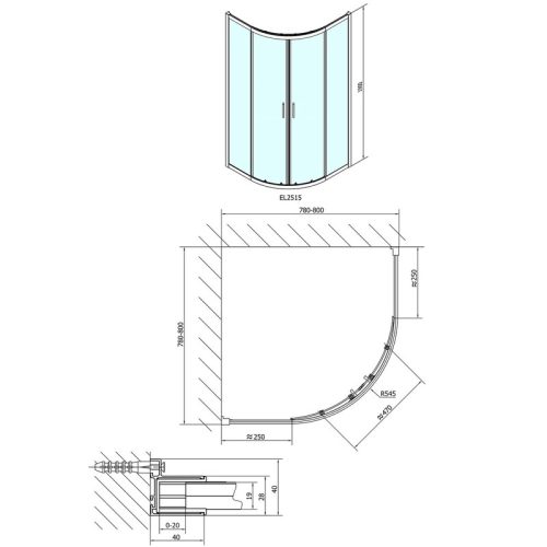  SAPHO POLYSAN EASY LINE íves zuhanykabin, 80×80, transzparent üveg EL2515