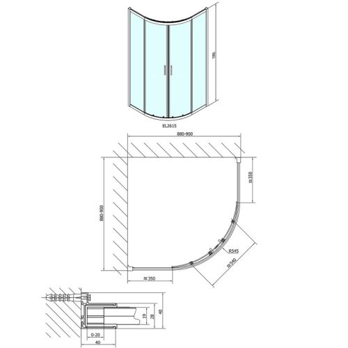  POLYSAN EASY LINE íves zuhanykabin, 90×90, transzparent üveg EL2615