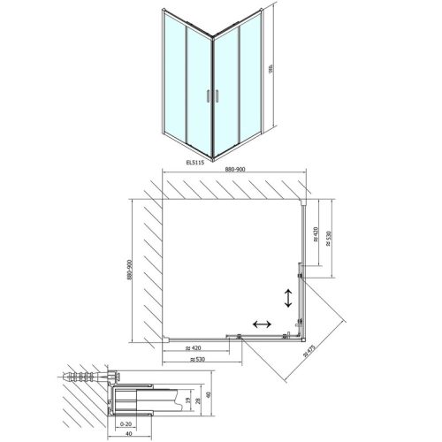 SAPHO POLYSAN EASY LINE szögletes zuhanykabin, 90×90, transzparent üveg EL5115