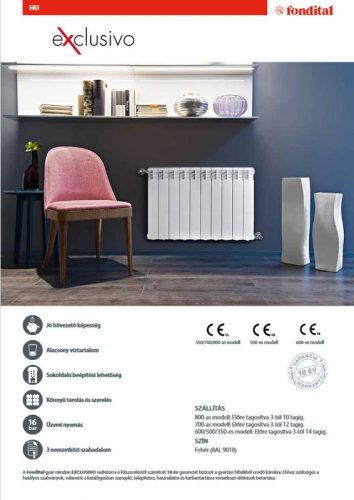 Fondital Exclusivo 600 alumínium 3 tagos radiátor 657x240 mm (400W)