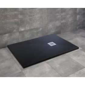   Kios F szögletes lapos fekete zuhanytálca 150x90 fekete, ajándék szifonnal